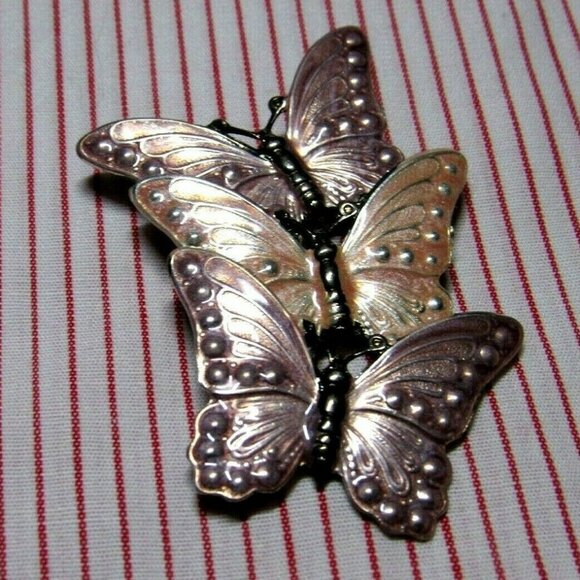 VTG Butterflies Brooch Enameled Filigree 3 Purple - Picture 7 of 8